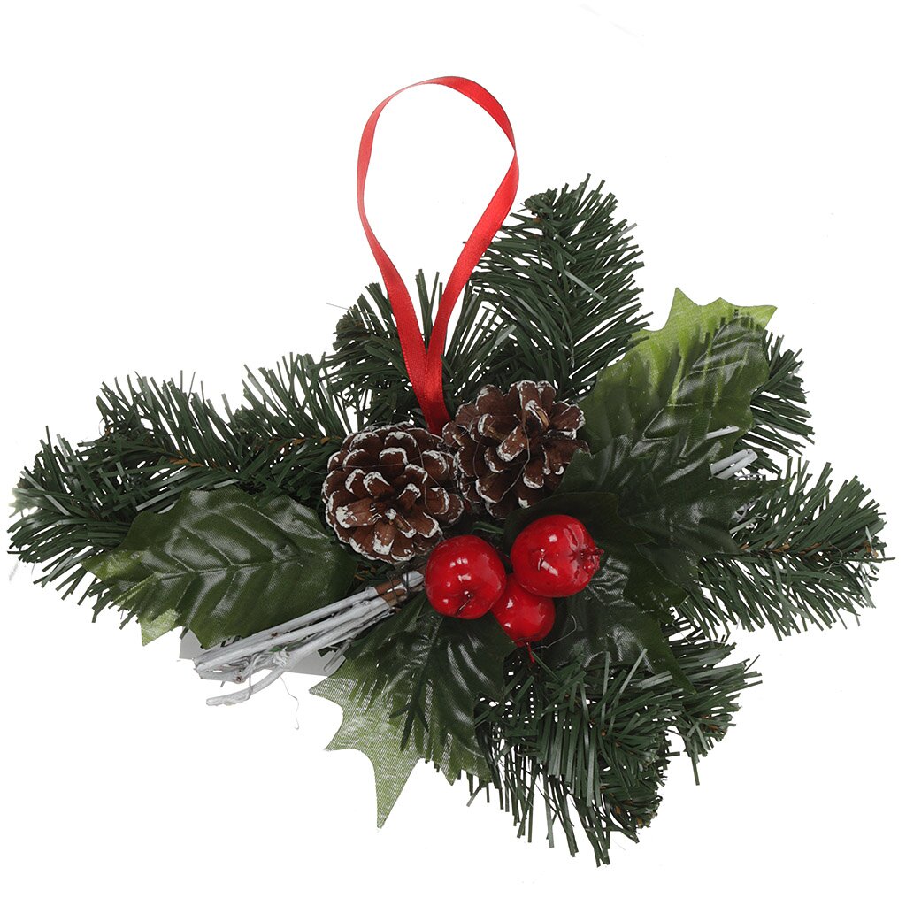 Елочное украшение Monte Christmas, Еловая ветвь, 18х28х6 см, с бантами и шарами, упаковка пакет, N9740035