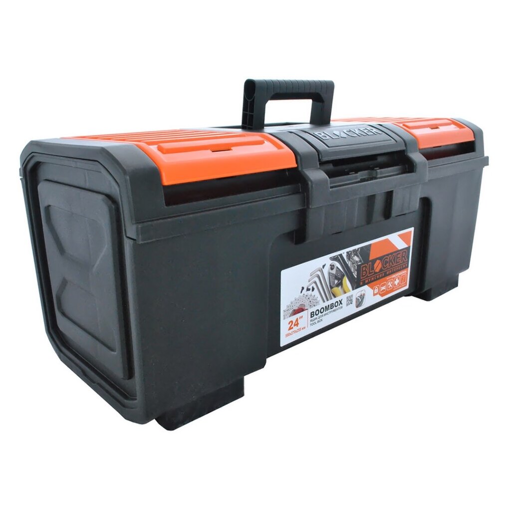 Ящик для инструментов, 24 '', пластик, Blocker, Boombox, пластиковый замок, черный, оранжевый, BR3942 металло пластиковый ящик для инструментов inforce