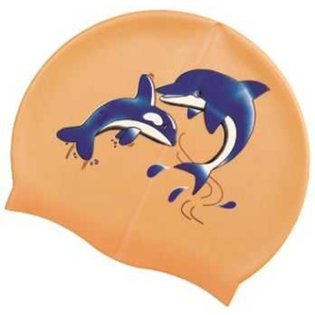Шапочка для плавания Atemi, силикон, оранжевая (дельфины), PSC401, 00-00001521