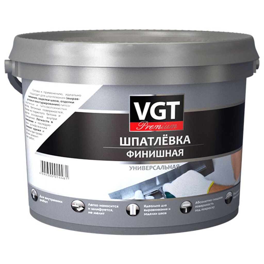 

Шпатлевка VGT, Premium, акриловая, финишная, 16 кг