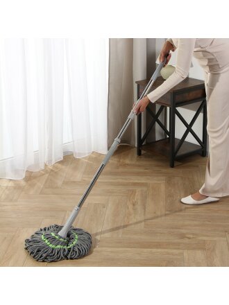 Швабра веревочная, микрофибра, 135 см, темно-серая, с отжимом, A260076