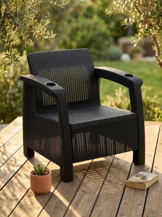 Кресло полипропилен, Альтернатива, Ротанг-плюс, 79х70х73 см, мокко, 106 кг, М8839