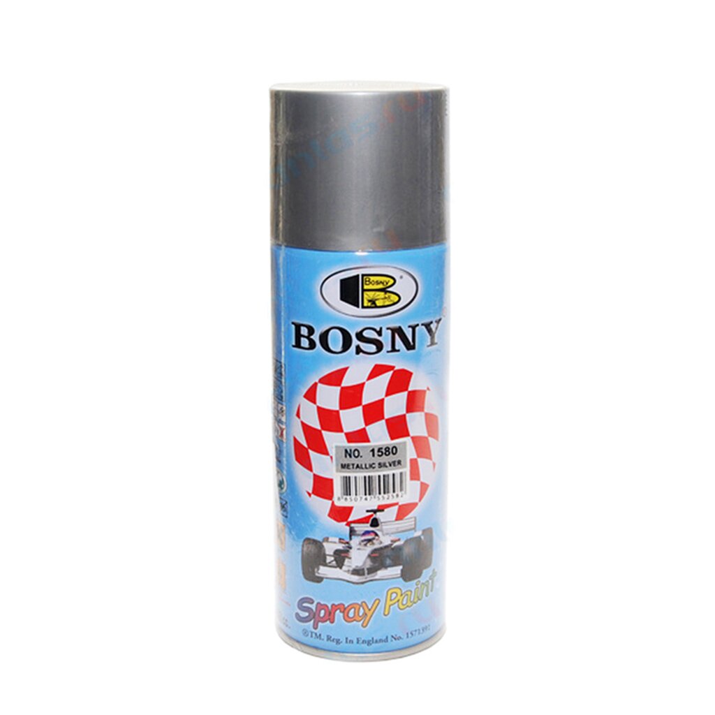 Краска аэрозольная, Bosny, №1580, акрилово-эпоксидная, универсальная, глянцевая, серебряная, 0.4 кг краска bosny