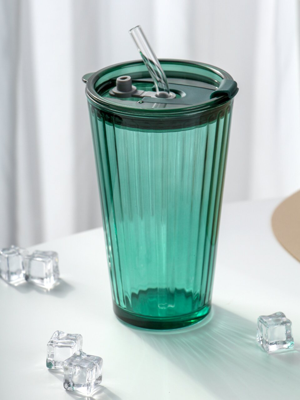 Стакан 450 мл, стекло, Грин, с трубочкой, B060511