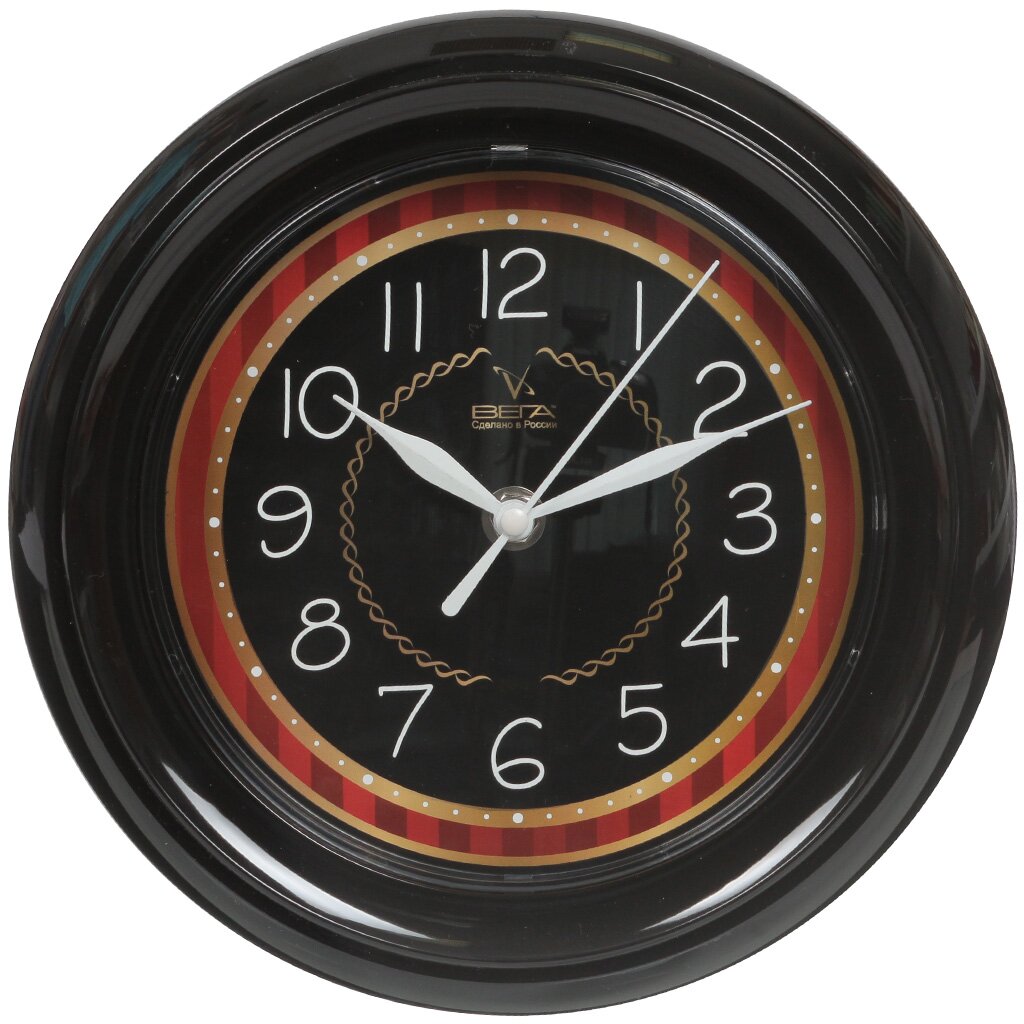Часы настенные, Вега, Классика черная с бежевым кантом, П6-6-91