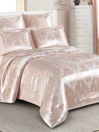 Постельное белье евро, простыня 230х250 см, 2 наволочки 70х70 см, 2 наволочки 50х70 см, пододеяльник 200х220 см, Cleo, сатин-жаккард, коллекция Satin Jacquard, 31/215-SG