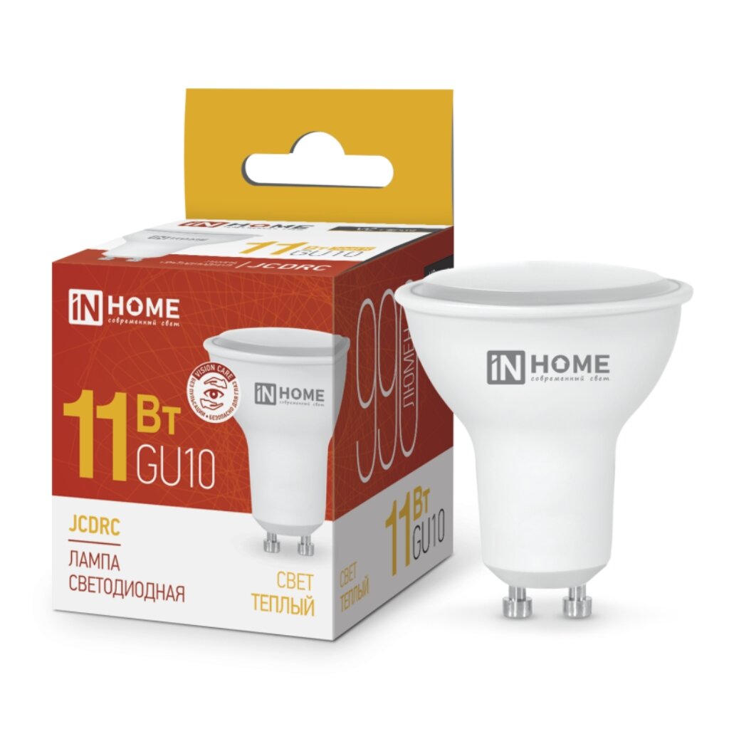 Лампа светодиодная GU10, 11 Вт, 100 Вт, 230 В, софит, 3000 К, свет теплый белый, In Home, LED-JCDRC-VC