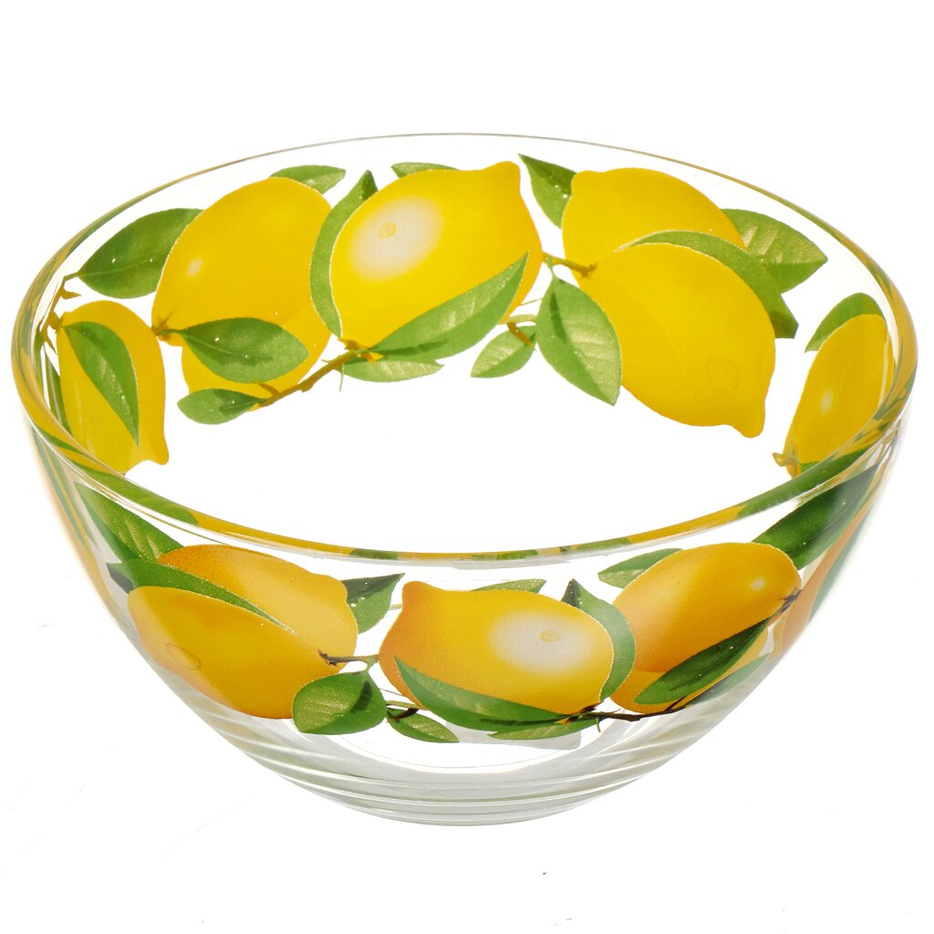 Салатник стекло, круглый, 16 см, 0.7 л, средний, Лимоны, Декостек, 425/1-Д кружка стекло 350 мл лимоны декостек 2025 д