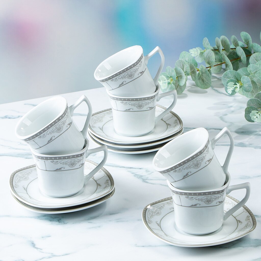 Набор чайный керамика, 12 предметов, на 6 персон, 180 мл, Левадия, SF12-G08, подарочная упаковка чайный набор 5 предметов rpo 115024 5 rosenberg