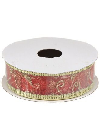 Лента декоративная полиэстер, 270х2.5 см, красный с золотом, Y4-4209