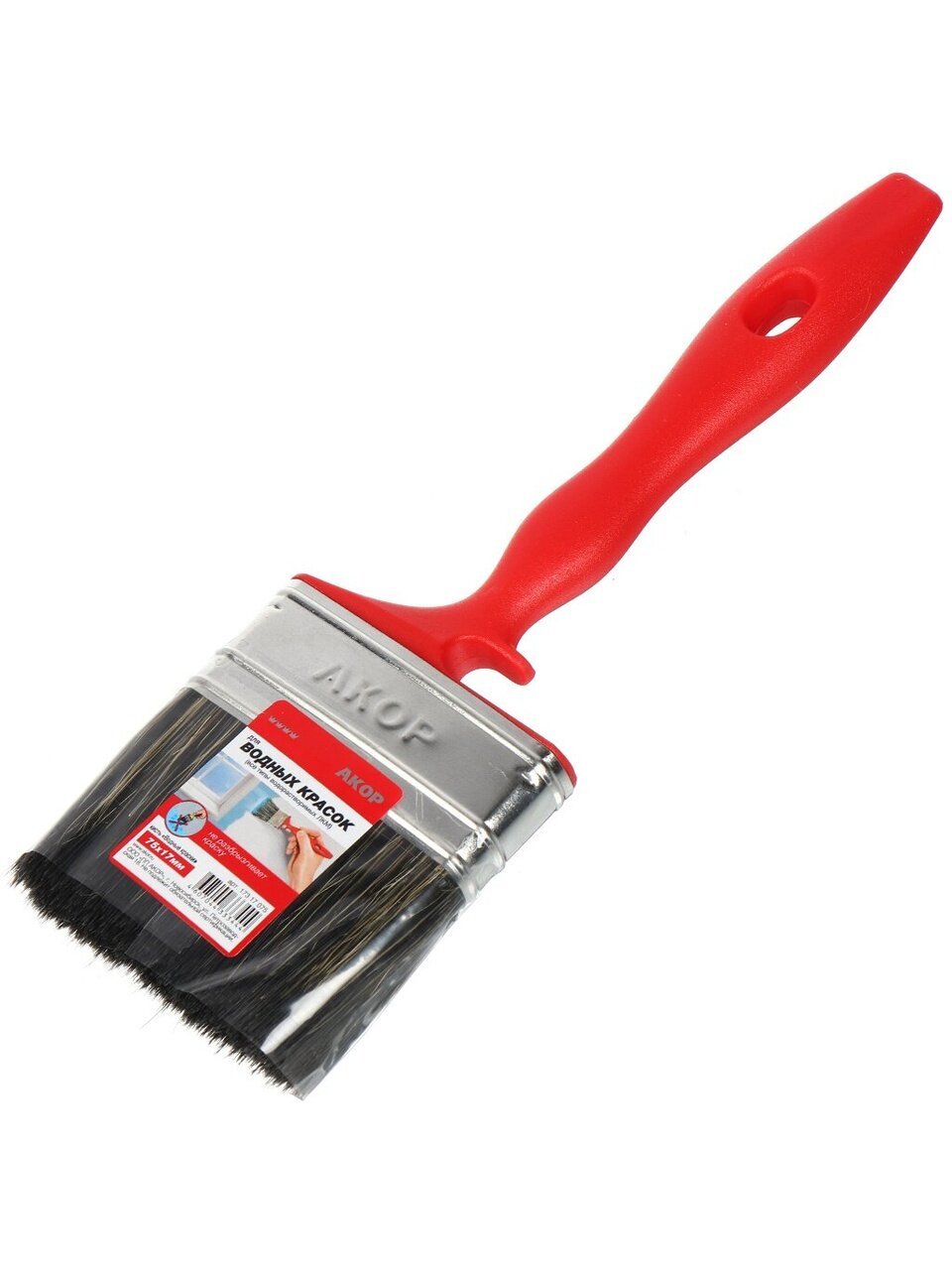 Кисть плоская, Акор, Водные краски, 17х75 мм, смешанная щетина, рукоятка пластик, 173 17 075