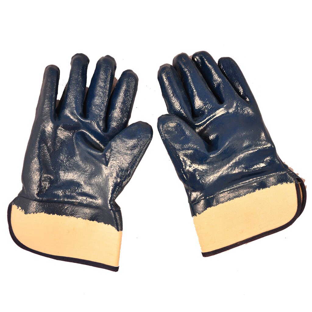 Перчатки маслобензостойкие, х/б, нитриловый облив, синяя основа, манжет-крага перчатки для стекольщика х б латексный облив серая основа торро