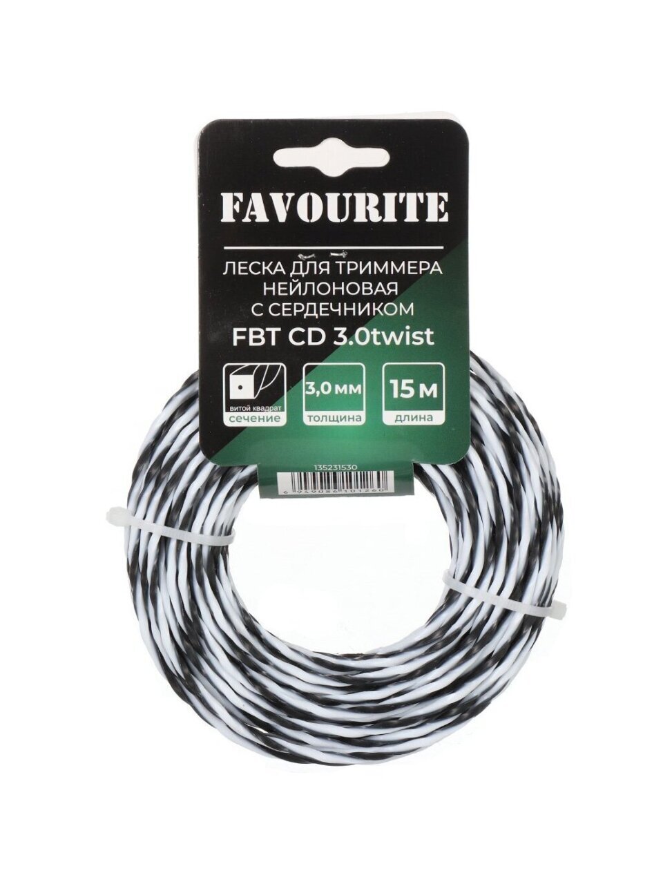Леска для триммера 3 мм, 15 м, квадрат, Favourite, FBT CD 3.0twist, нейлон