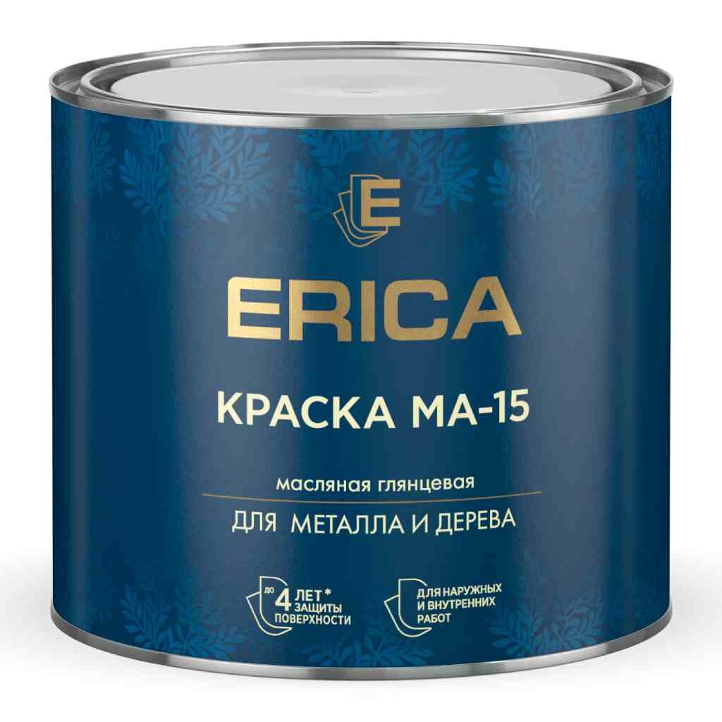 Краска Erica, МА-15, масляная, универсальная, глянцевая, черная, 1.8 кг краска erica ма 15 масляная универсальная глянцевая синяя 1 8 кг