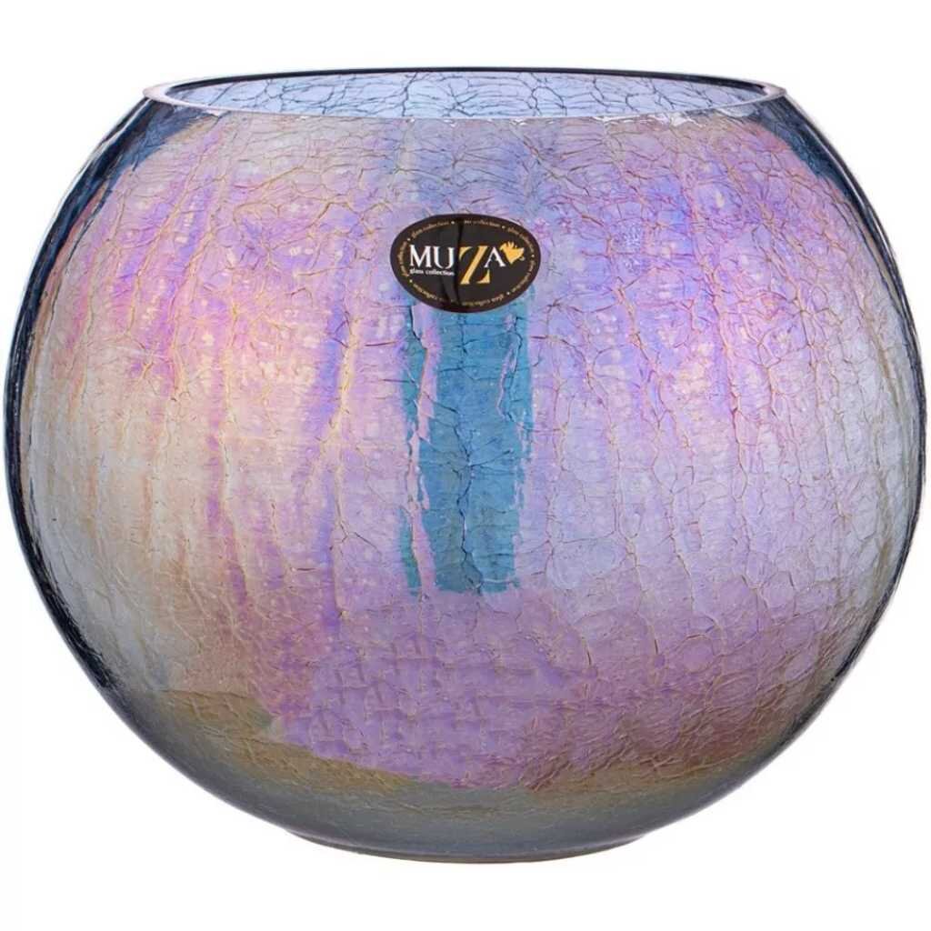 Ваза стекло, настольная, 21 см, Muza, Cracle blue, 380-640, шар ваза керамика настольная 24х13 см вейв y6 10022