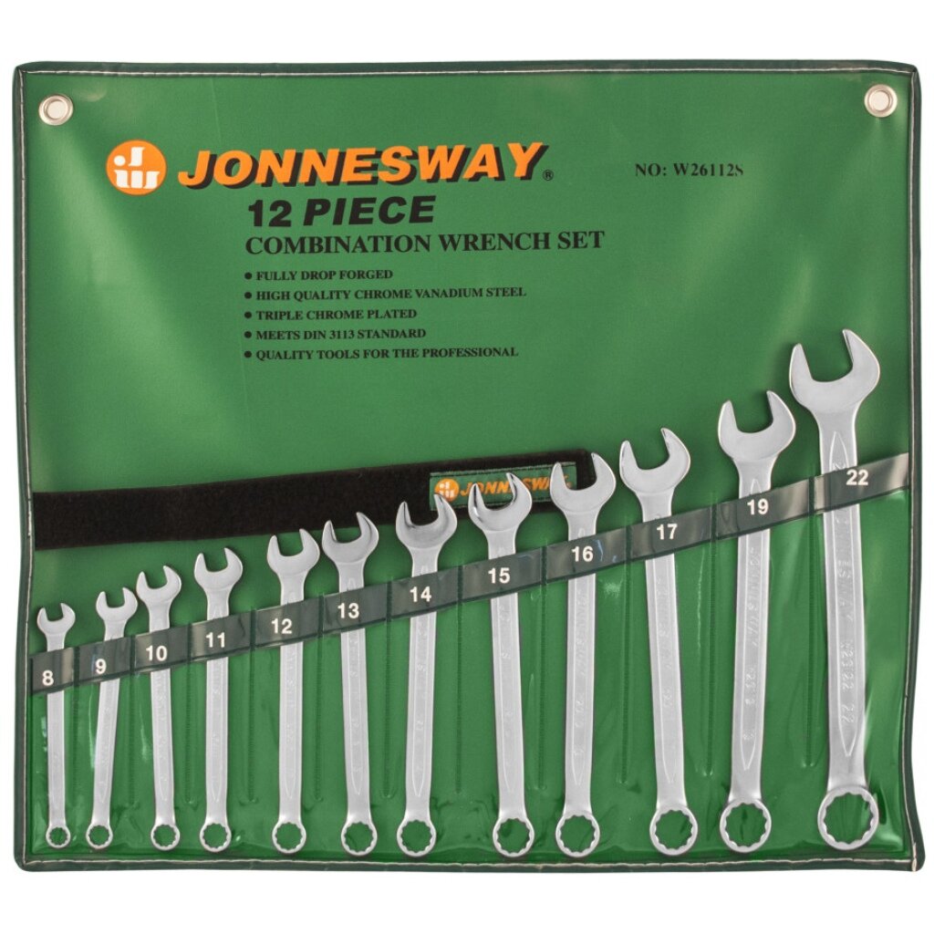 Набор ключей комбинированный, W26112S, 12 предметов, Jonnesway, 8-22 мм, сумка, 47355 набор ключей комбинированный w26116s 16 предметов jonnesway 6 24 мм кейс 47403