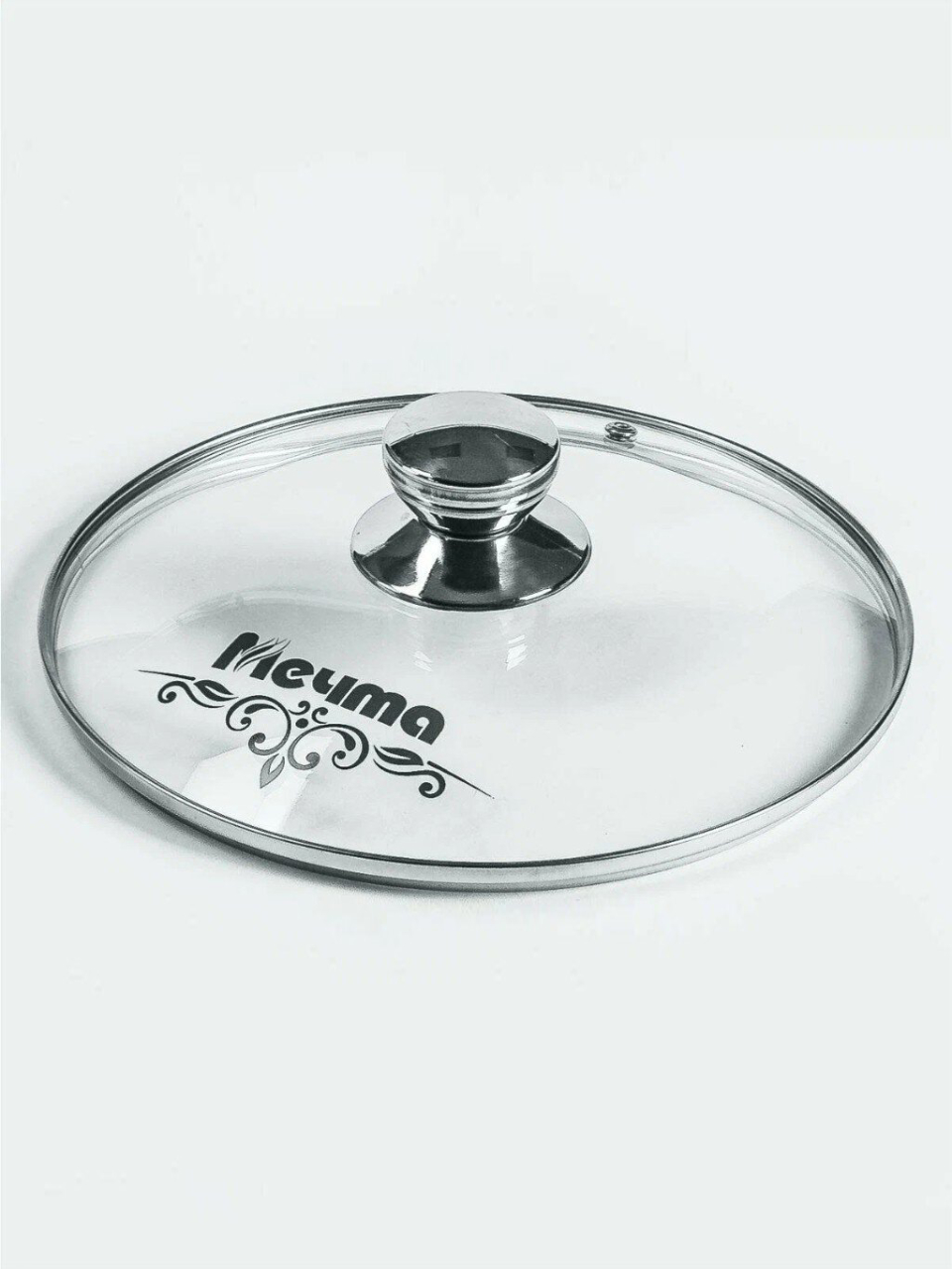 Крышка для посуды стекло, 18 см, Мечта, металлический обод, кнопка нержавеющая сталь, КР18