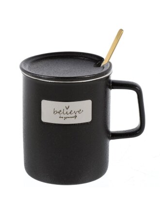 Кружка фарфор, 400 мл, Believe in yourself, с ложкой, 1760177-3