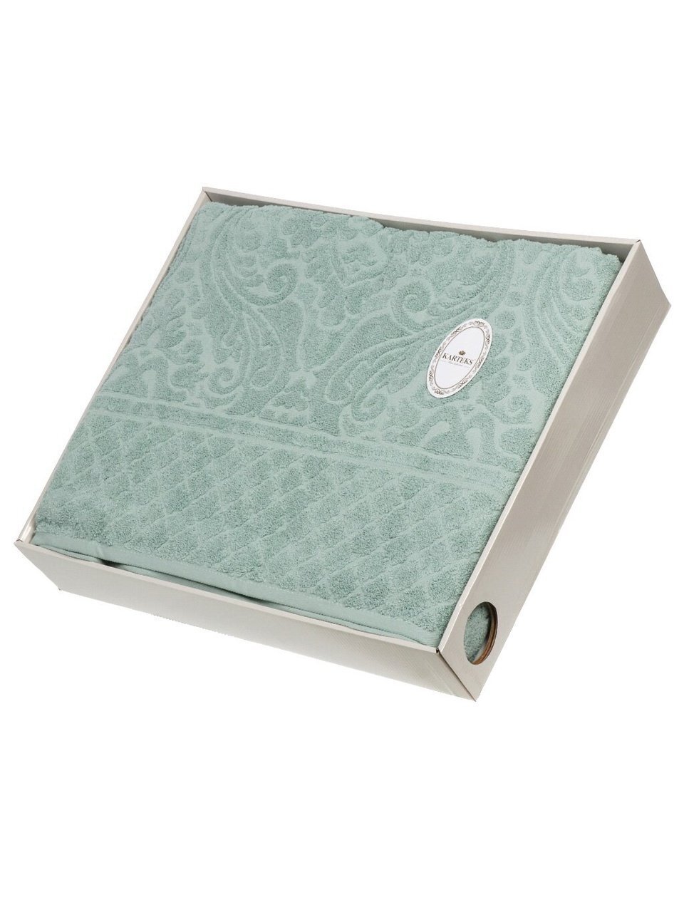 Плед евро, 220х240 см, подарочная коробка, жаккард, 100% хлопок, Karteks, Damask 16, бирюзовый