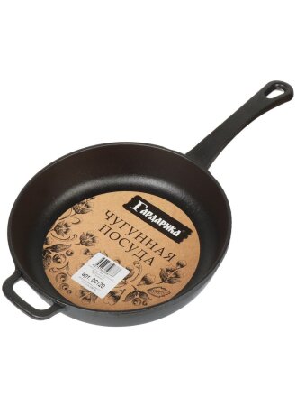 Сковорода чугун, 20 см, Гардарика, литая ручка, с ушком, индукция, 00120