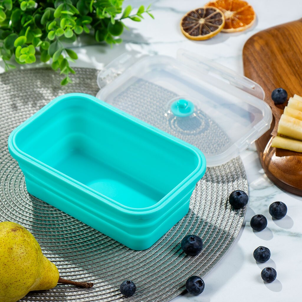 Контейнер пищевой пластик, 0.8 л, голубой, прямоугольный, складной, Y4-6488