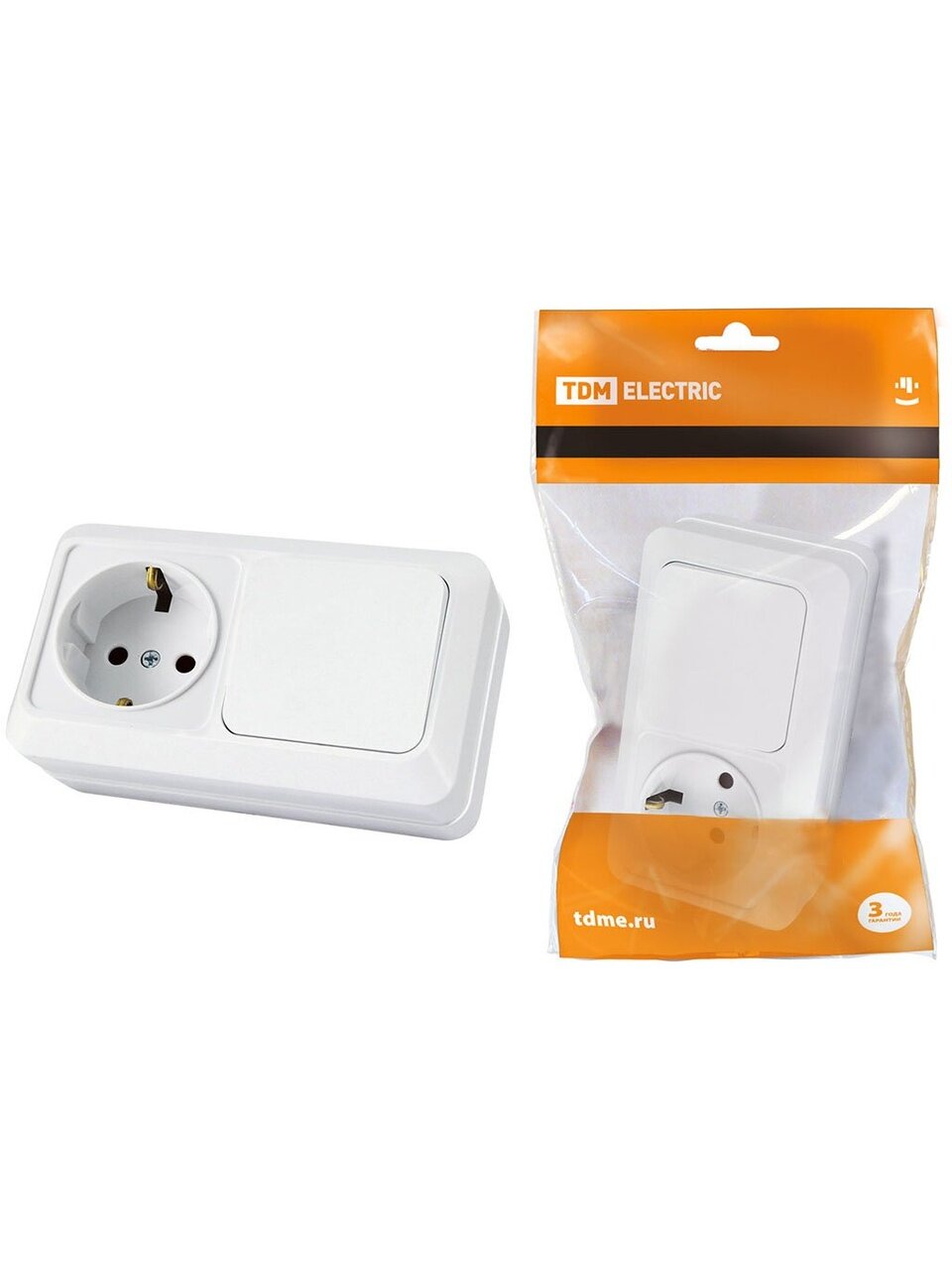 Блок комбинированный открытой установки, 1 гнездо, одноклавишный, с заземлением, 16 А, 250 В, IP20, TDM Electric, Ладога, SQ1801-0101