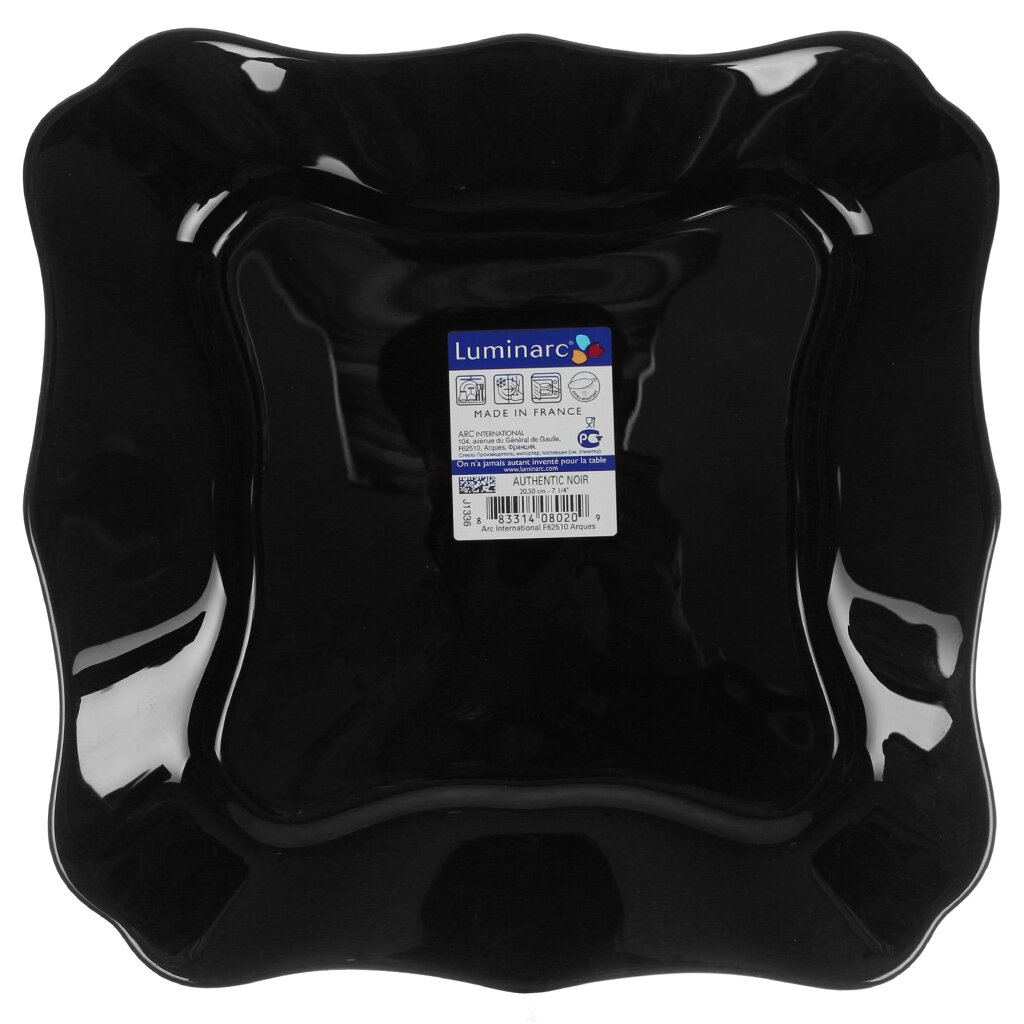 Тарелка десертная, стеклокерамика, 21 см, квадратная, Authentic Black, Luminarc, J1336