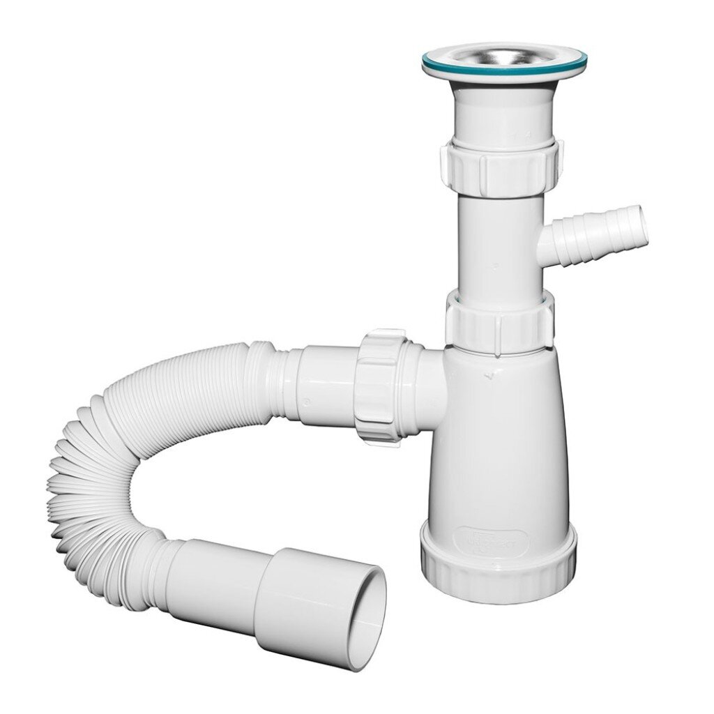 Сифон для мойки, гофрированный, 1450 мм, 40х40/50, пластик, с выпуском, ИНКОПЛАСТ, BG10145W