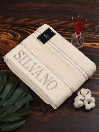 Полотенце банное 100х150 см, 100% хлопок, 450 г/м2, Модный штрих, Silvano, молочное, Турция, FT-7-100-0846