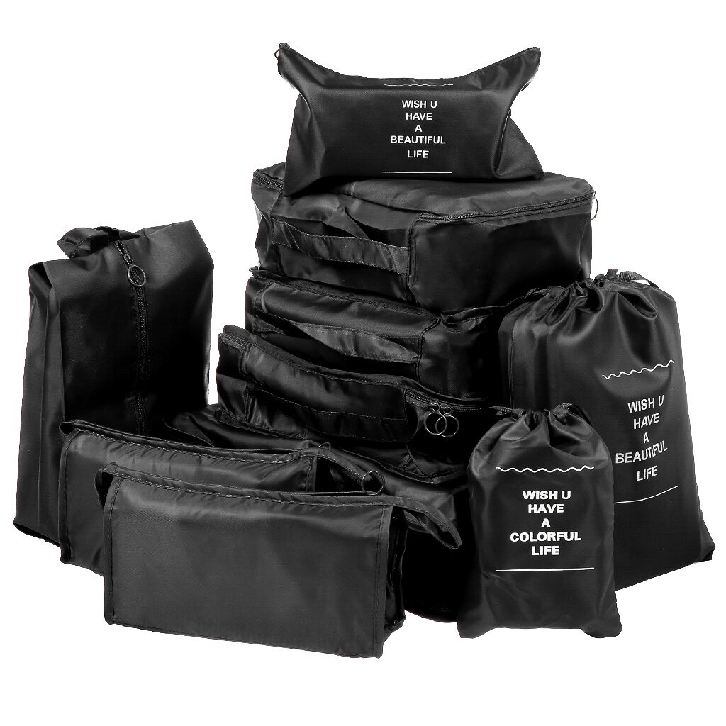 Органайзер для чемодана, полиэстер, дорожный, 9 предметов, черный, Y4-7854 органайзер для аксессуаров tenba tools cable duo 4 pouch чёрный 636 643