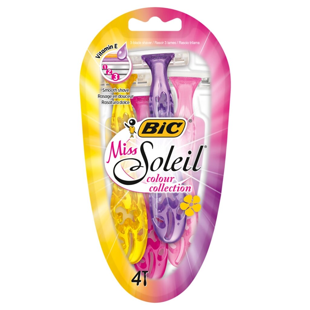 Станок для бритья Bic, Miss Soleil Color, для женщин, 4 шт, одноразовые, 931539 станок для бритья bic miss soleil для женщин 2 шт одноразовые 931540