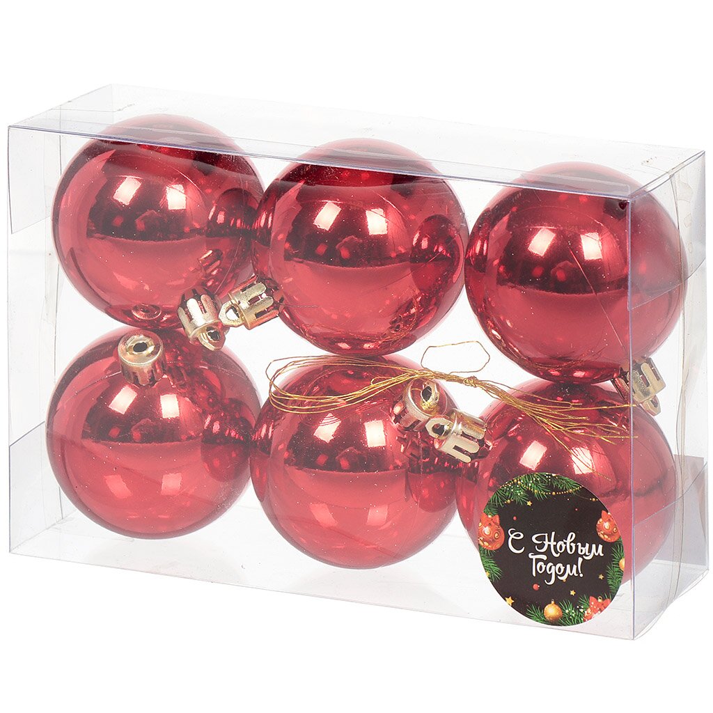 Елочный шар 6 шт, красный, 6 см, пластик, SYQD-0119156R наполнитель из перьев для шаров и подарков красный 6гр