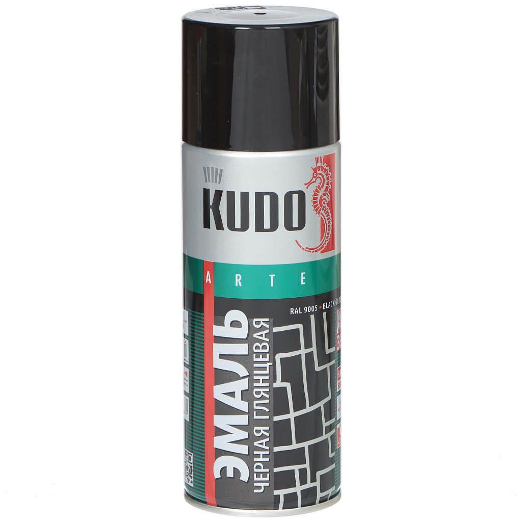 Эмаль аэрозольная, KUDO, универсальная, алкидная, глянцевая, черная, 520 мл универсальная эмаль kudo ral 5005 сигнальный синий 11601752