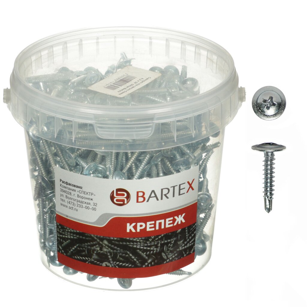 Саморез универсальный, с прессшайбой, сверло, диаметр 4.2х19 мм, 1000 шт, банка, Bartex линейка 1000 мм железо bartex