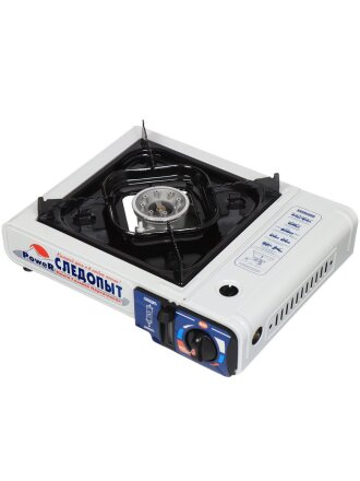 Плита газовая портативная, 1 конфорка, для цанговых баллонов, переходник для бытовых баллонов, Следопыт, PF-GST-M01