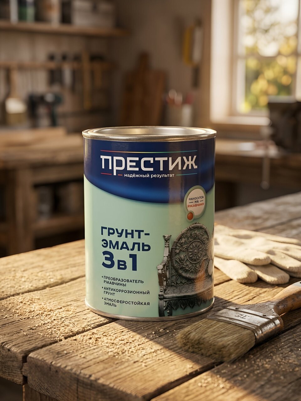 Грунт-эмаль Престиж, по ржавчине, алкидная, желтая, 0.9 кг