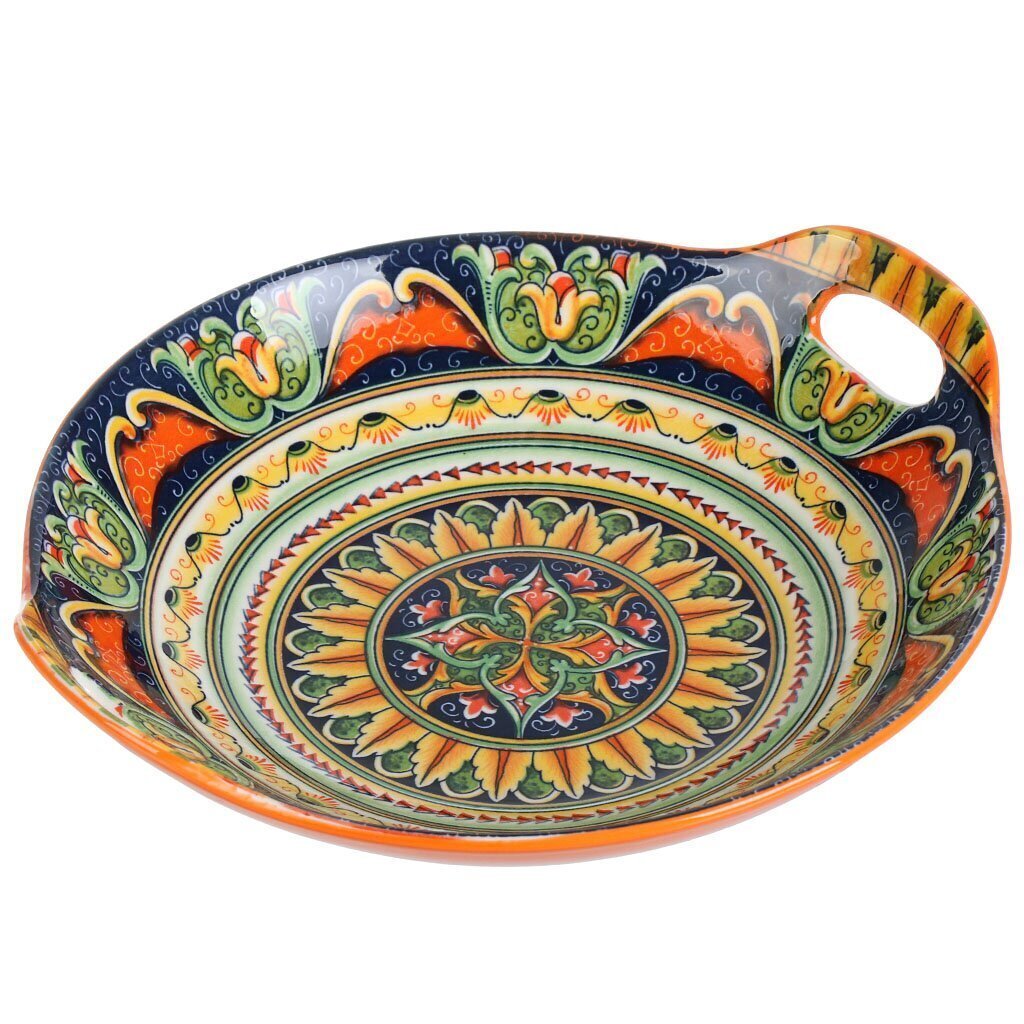 Блюдо фарфор, круглое, 22.5х20х4.5 см, 0.4 л, с ручками, оранжевое, Arabesque, Nouvelle Home, 0860223