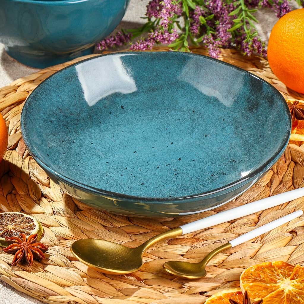 Тарелка суповая, керамика, 22 см, Stone Turquoise, Domenik, TDP572/DMD053 тарелка десертная керамика 19 см круглая macarons domenik dm7001 мятная