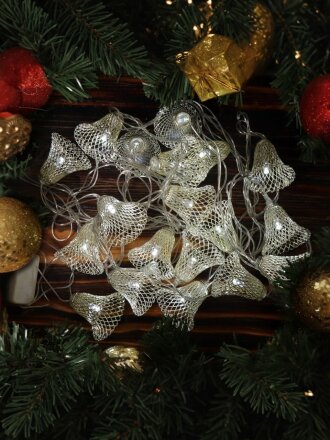 Гирлянда 20 ламп, 3 м, 1 режим, Колокольчики, холодный белый свет, прозрачная, в помещении, сетевая, металл