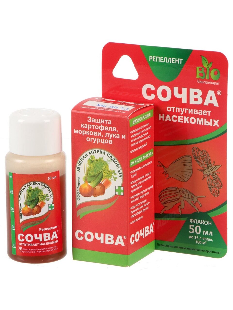 Репеллент Сочва, 50 мл, от комплекса вредителей на растениях, флакон, Зеленая аптека Садовода