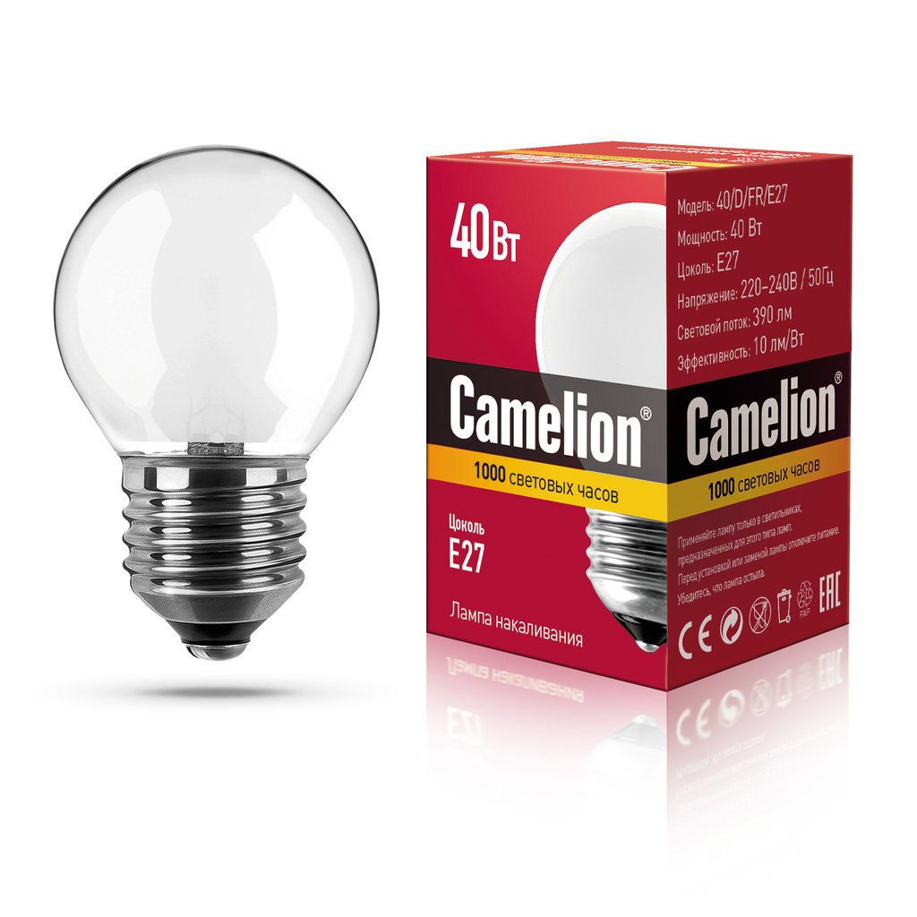 Лампа накаливания с матовой колбой, сфера MIC Camelion 40/D/FR/E27