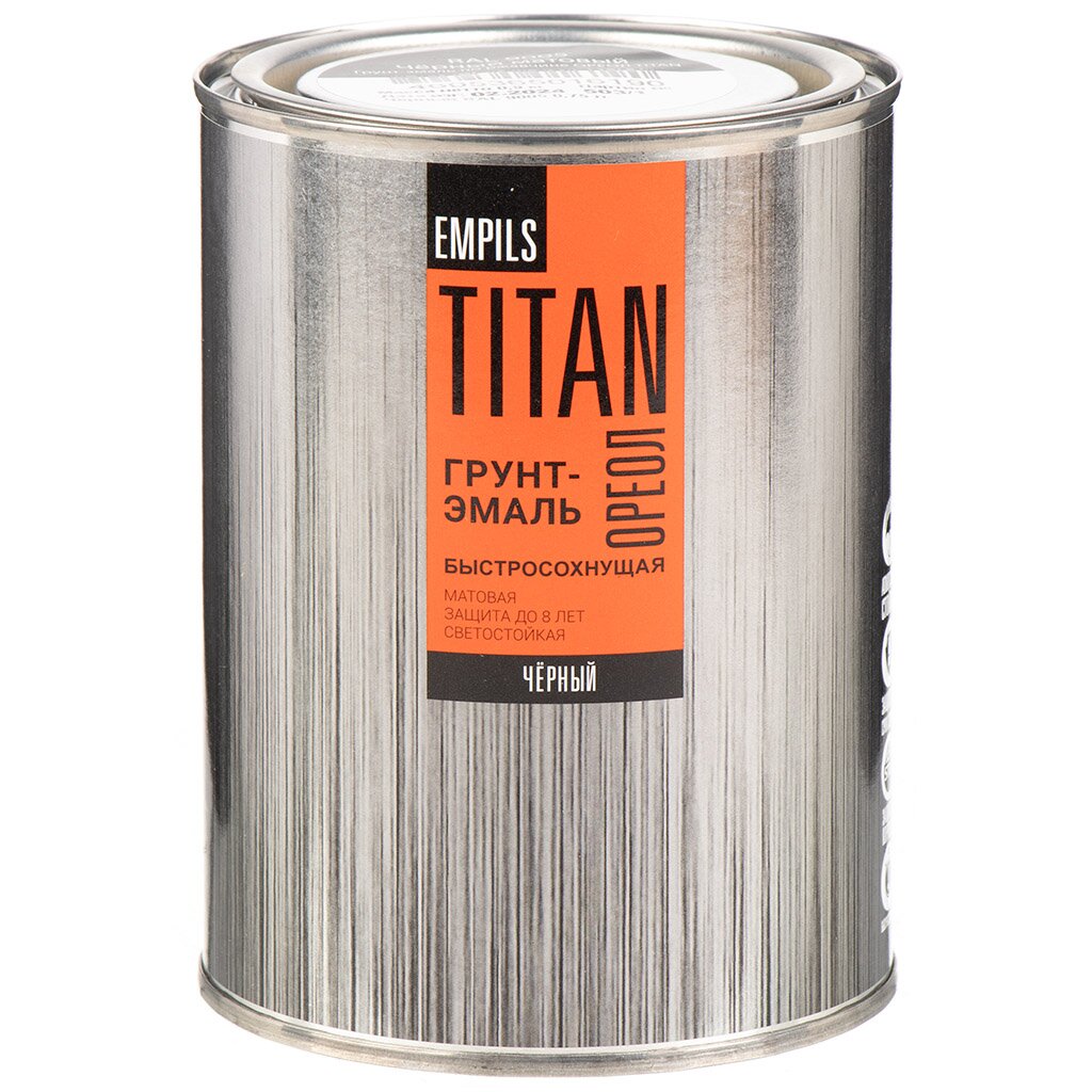 Грунт-эмаль Ореол, Титан, быстросохнущая, алкидная, матовая, черная, RAL 9005, 0.9 кг грунт эмаль yollo по ржавчине алкидная черная 0 9 кг