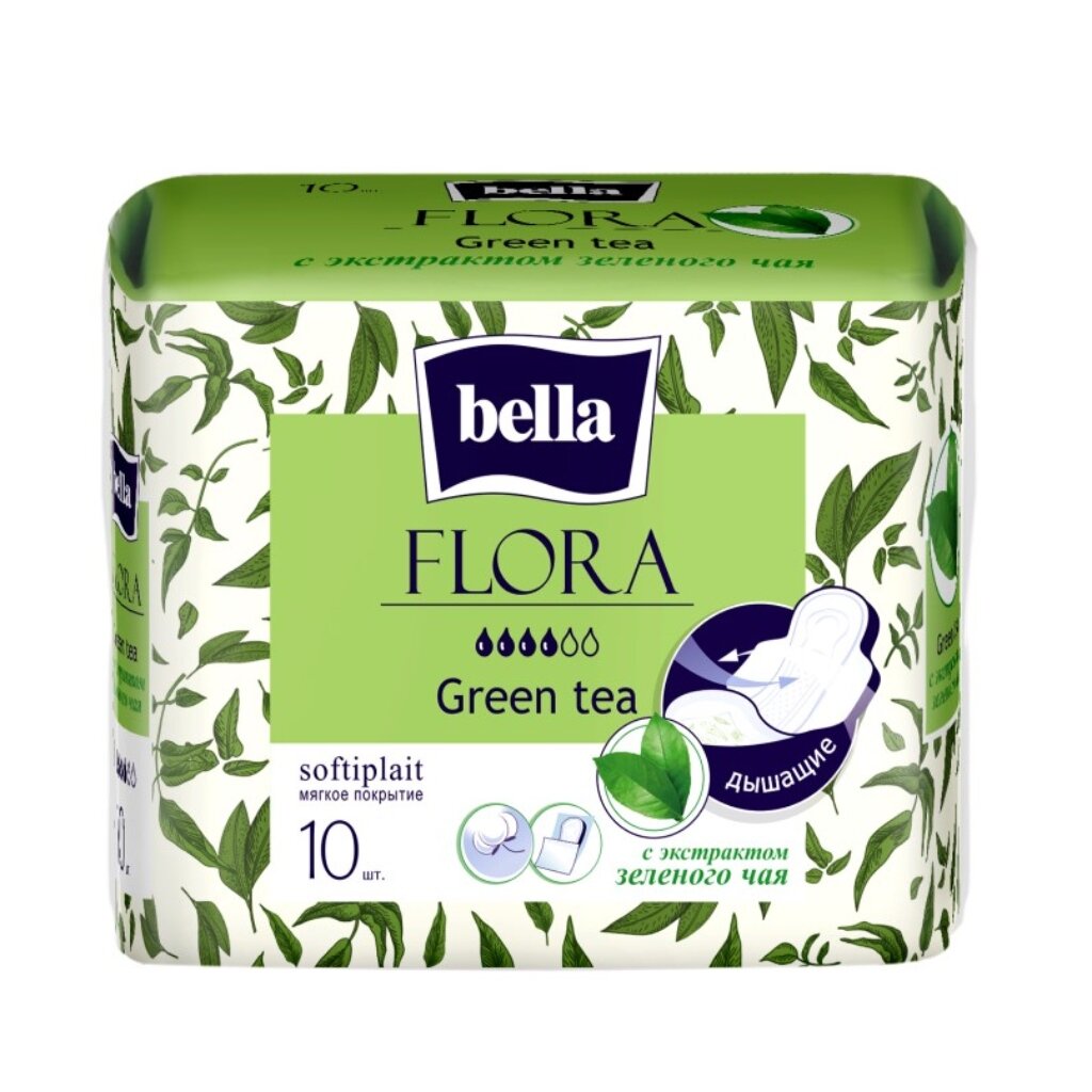 Прокладки женские Bella, Green Tea, 10 шт, с экстрактом зеленого чая, BE-012-RW10-098 прокладки женские ola silk sense classic ночные 7 шт 0053