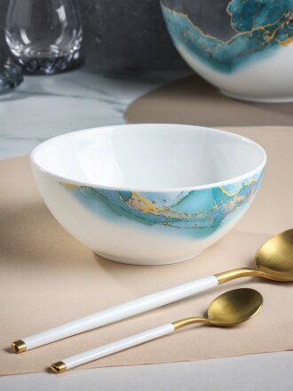 Салатник стеклокерамика, круглый, 14х6 см, 0.55 л, Флюид, Daniks, синий