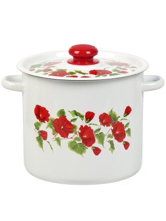 Кастрюля эмалированная сталь, 5.5 л, крышка сталь, пластиковая кнопка, цилиндрическая, Сибирские товары, С1617.39