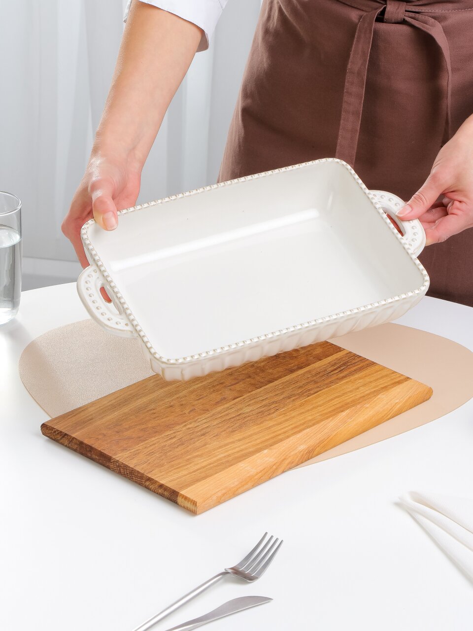 Форма для запекания керамика, 35х20.5х6.5 см, прямоугольная, Молоко, B010424