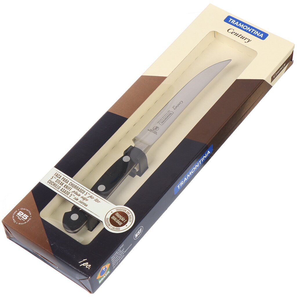 Нож кухонный Tramontina, Century, для стейка, нержавеющая сталь, 12.5 см, рукоятка пластик, 24003/105-TR нож samura для стейка bamboo 11 см aus 8