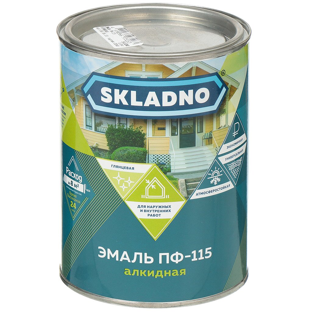 Эмаль Skladno, ПФ-115, алкидная, глянцевая, красная, 0.8 кг эмаль skladno пф 115 алкидная глянцевая светло голубая 1 8 кг