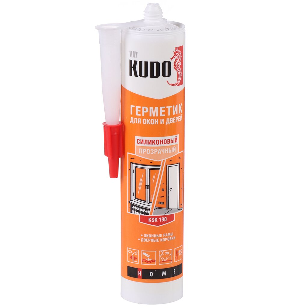Герметик силиконовый, KUDO, KSK-190, 280 мл, бесцветный силиконизированный герметик для окон и дверей kudo
