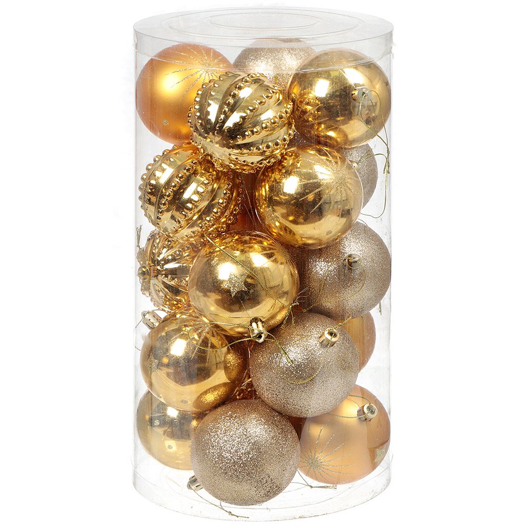 Елочный шар 20 шт, золотой, 8 см, пластик, SY18CBB-80